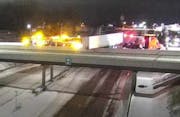 A jackknifed semitrailer truck led to the closure of northbound I-694 in Oakdale on Tuesday night.