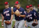 Minnesota Twins pitcher Jose Berrios (middle) during spring training.