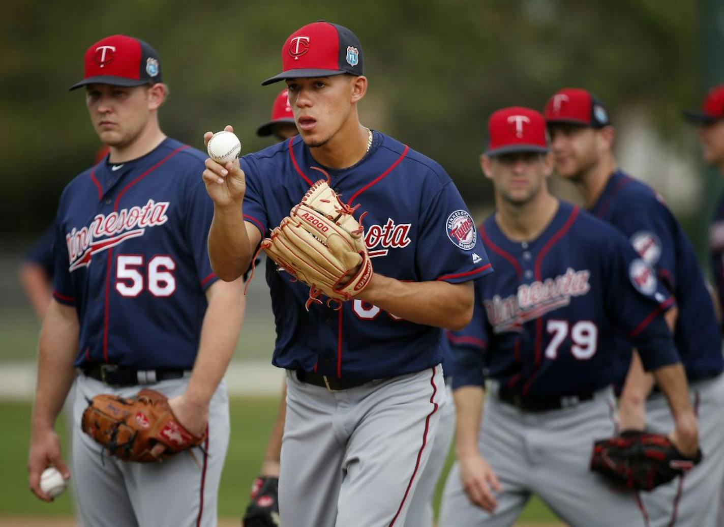 Minnesota Twins pitcher Jose Berrios (middle) during spring training.