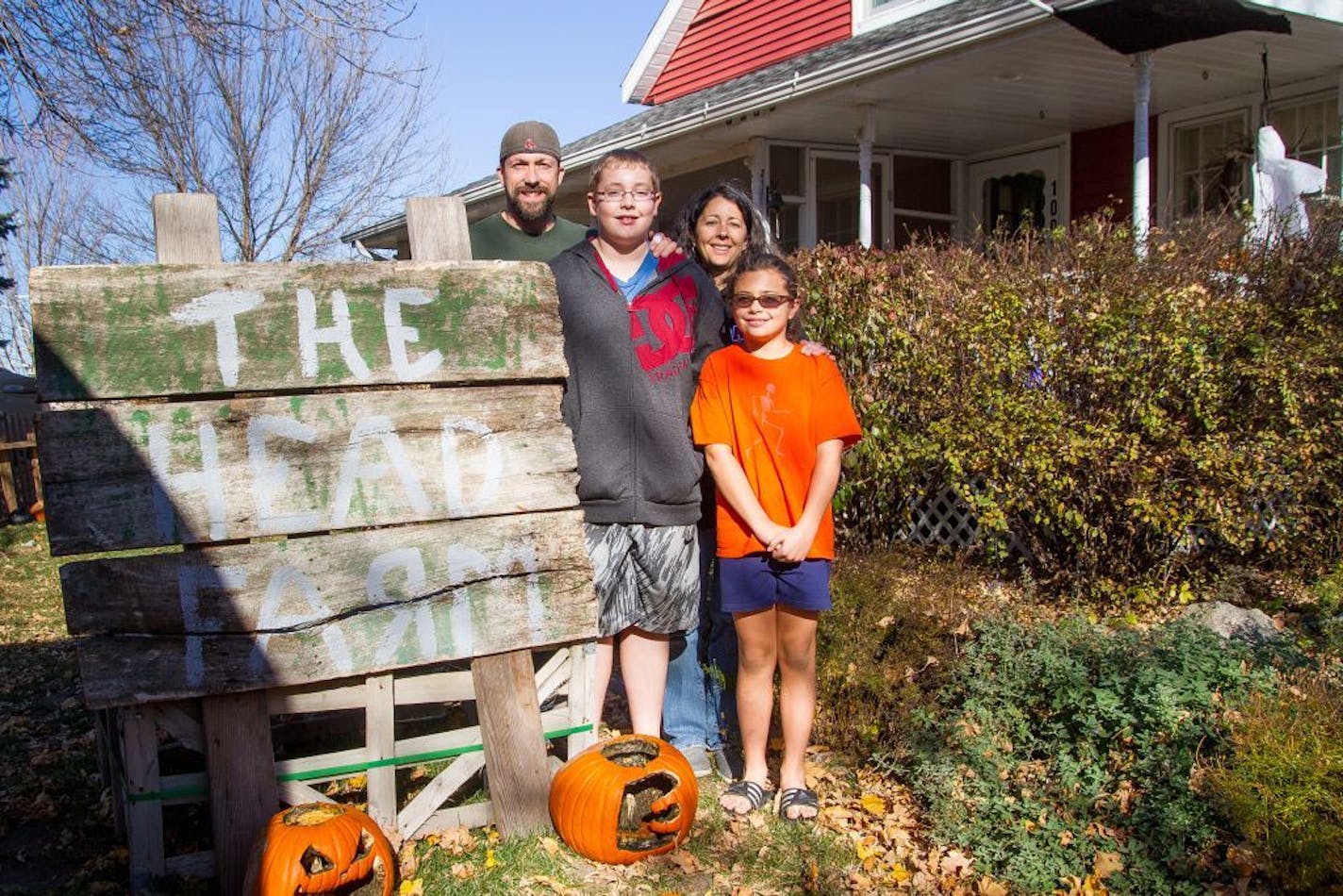 Brett and Julie Wegner of New Prague turn their house into a Halloween amusement park each October. They don't charge admission for their haunted house but ask for food donations that benefit the Peace House, a local food shelf. The Wegner family, from left: Brett, Nick, Julie and Evelyn.