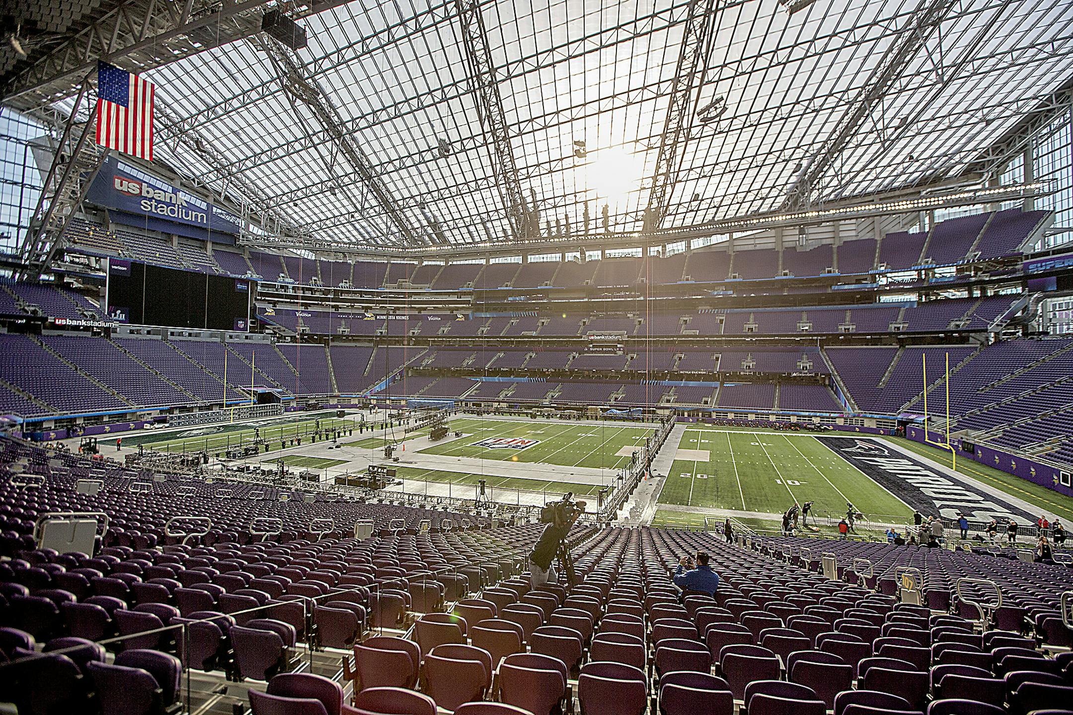 NFL Senior Director of Events Eric Finkelstein and NFL Field Director Ed Mangan spoke to the media about field preparations for Super Bowl LII during a press conference inside US Bank Stadium, Tuesday, January 23, 2018 in Minneapolis, MN. ] ELIZABETH FLORES ï liz.flores@startribune.com