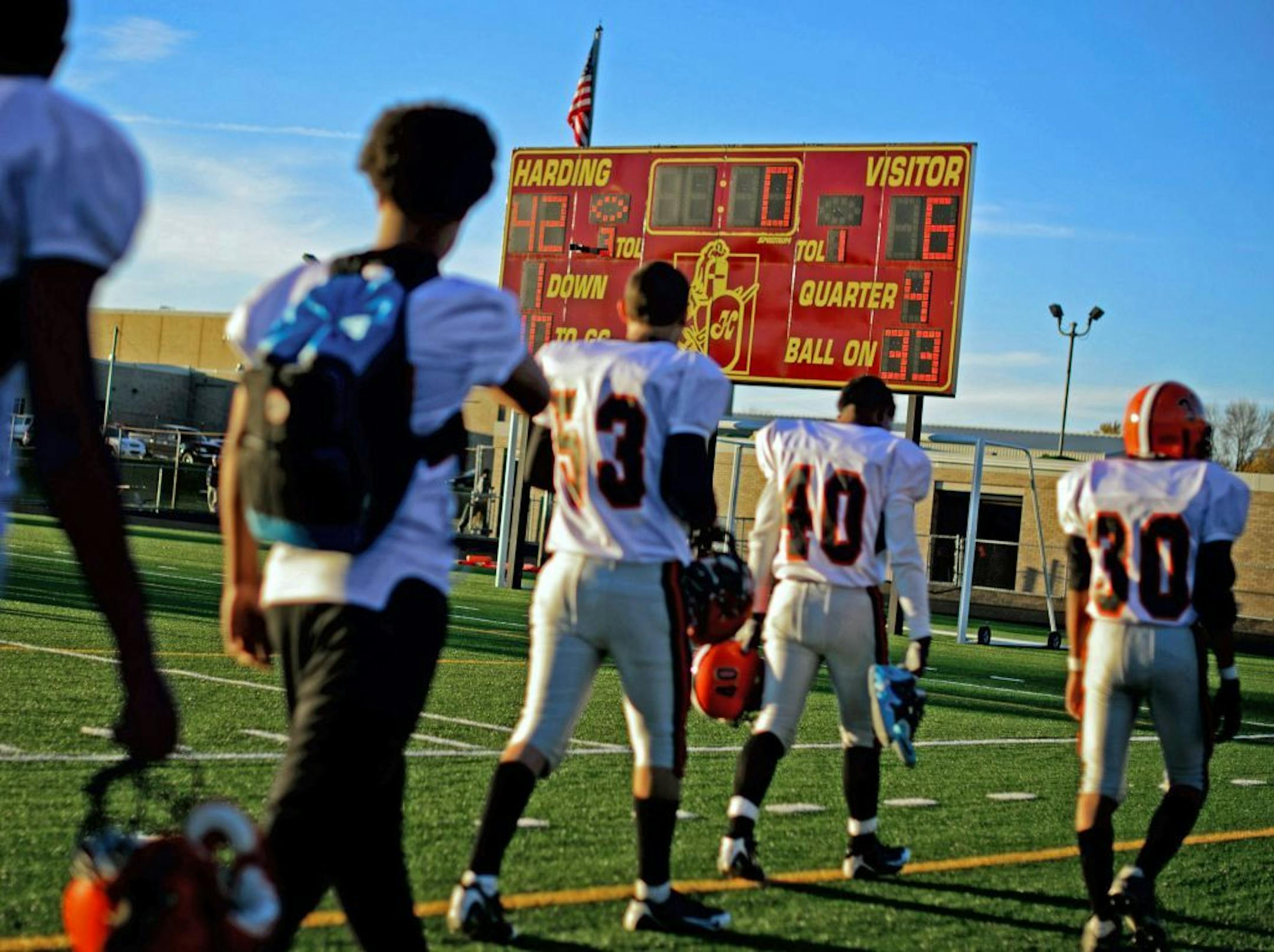 Humbolt players walked past the scoreboard on their way home. Likely to play teams more equally matched now. Humbolt lost the game 42-6.