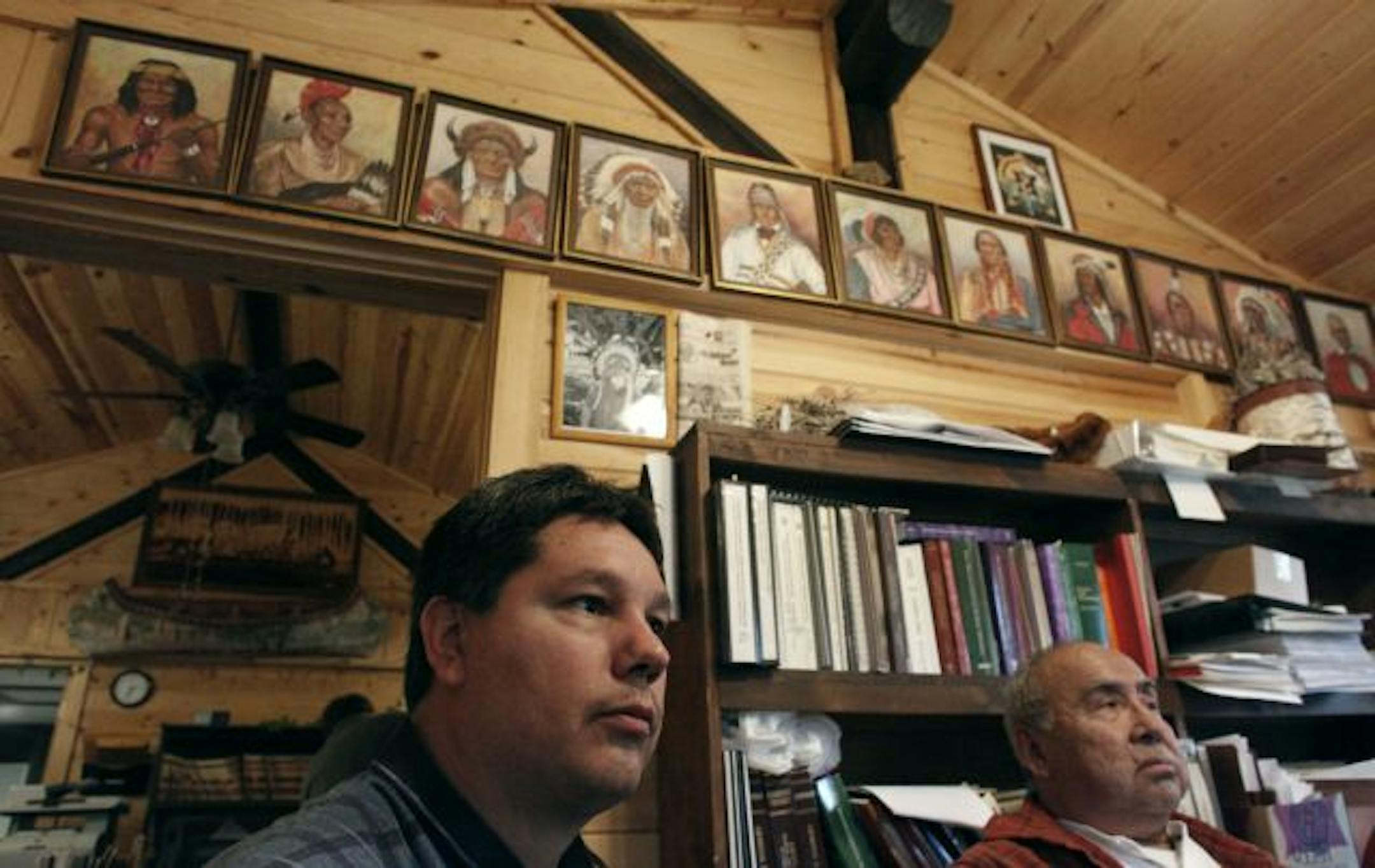 Arthur LaRose, left, chairman of the Leech Lake band, met with Bruce Johnson, the band's resource manager.