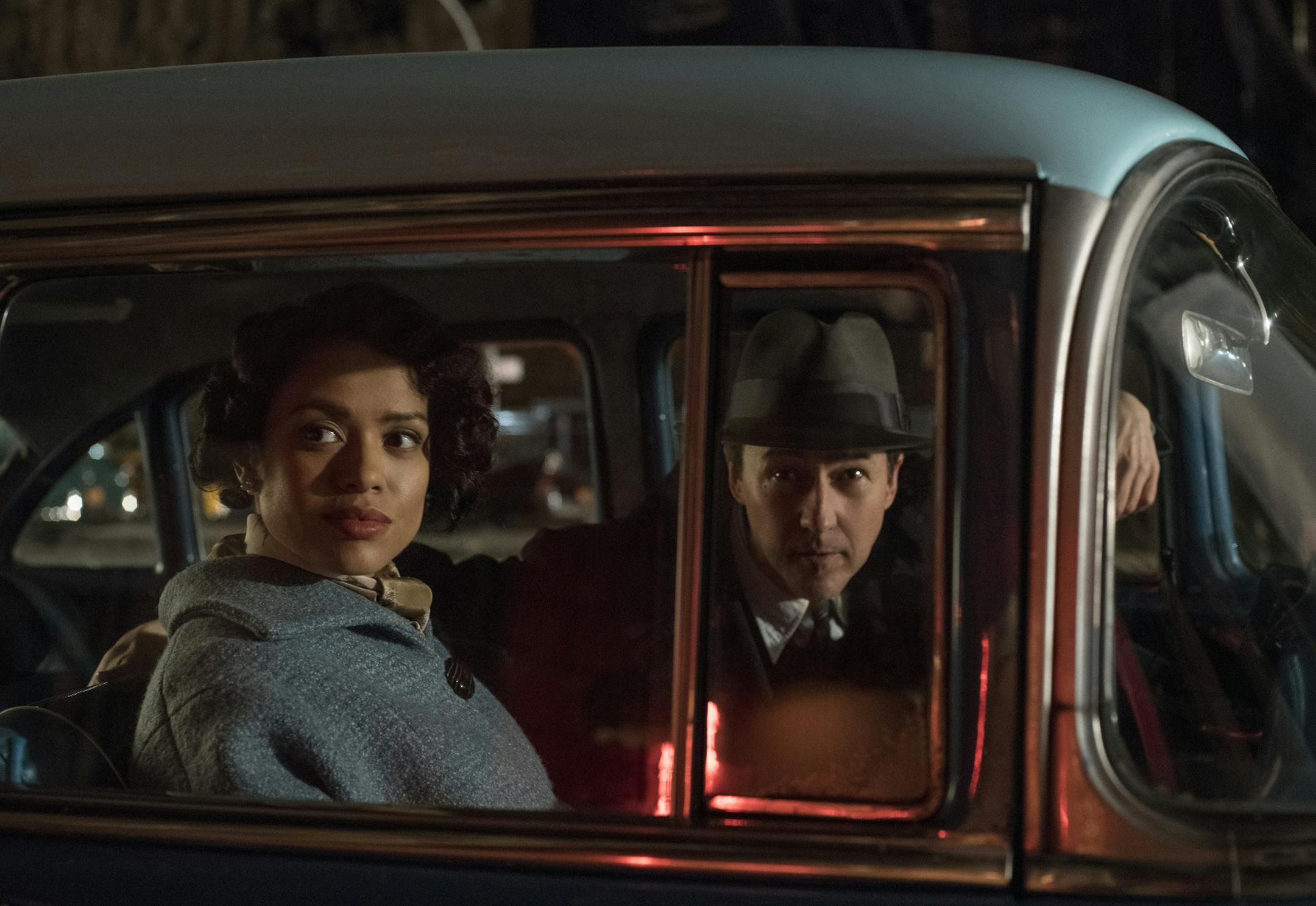 Gugu Mbatha-Raw and Edward Norton in "Motherless Brooklyn."