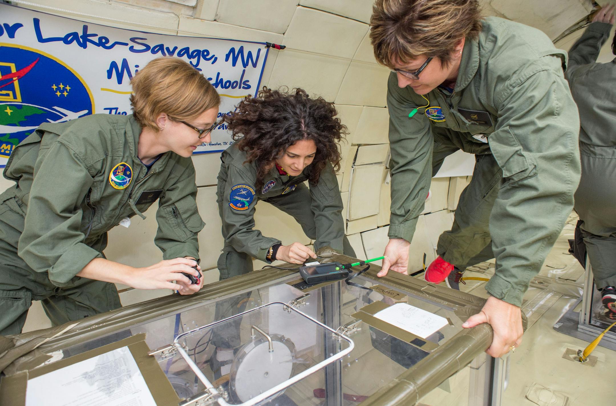 Courtesy of Becky Stark A group of Prior Lake-Savage teachers took their classroom science experiments to new heights last month. Five middle school teachers traveled to Houston to test a student-designed experiment in microgravity as part of a NASA educational program.