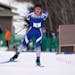 Hopkins freshman Logan Drevlow skis uncontested toward the finish line and his state championship.