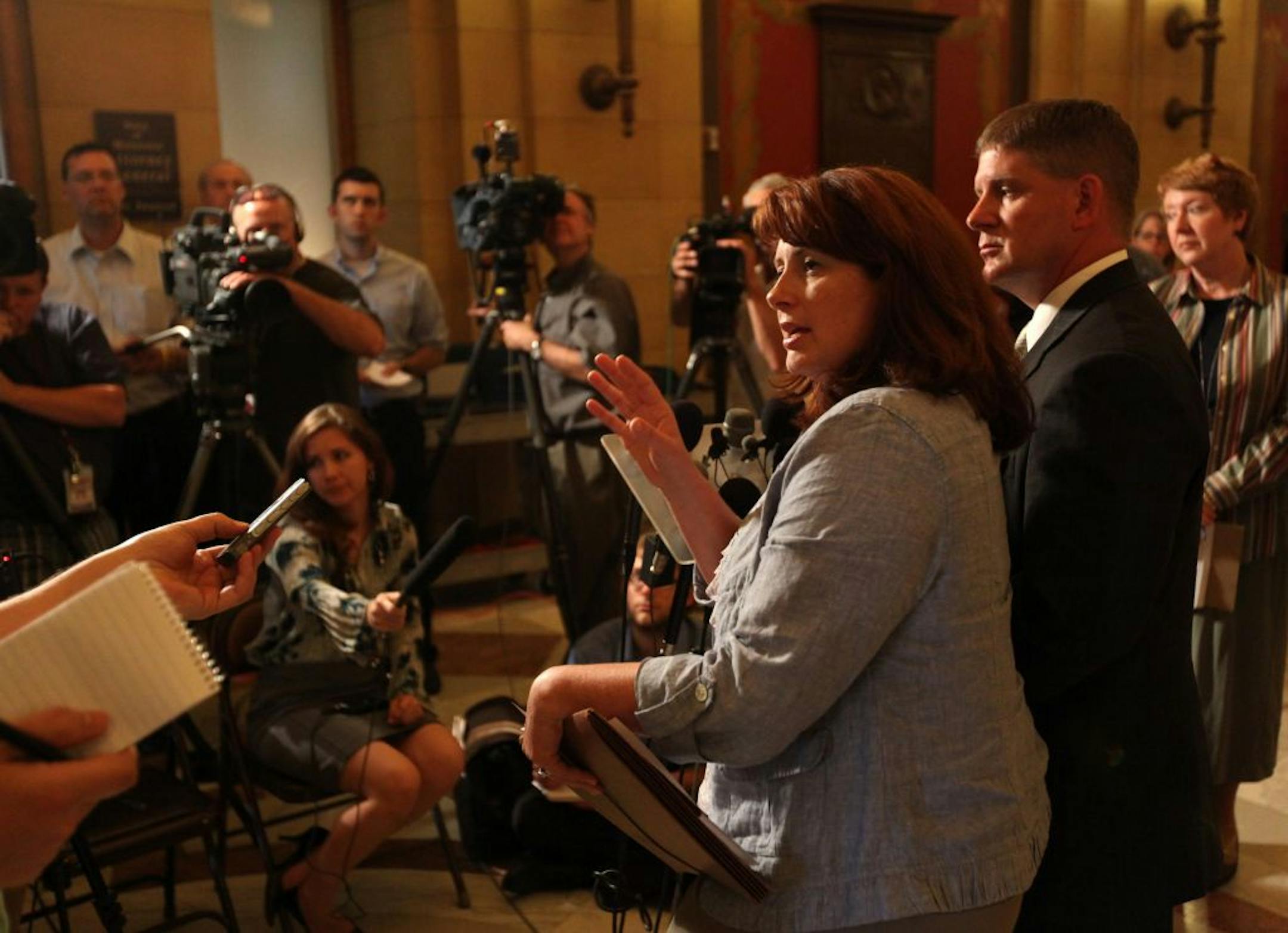 State Senate Majority Leader Amy Koch, R-Buffalo, and House Speaker Kurt Zellers, R-Maple Grove, talked to the media about their latest budget proposal Thursday afternoon.