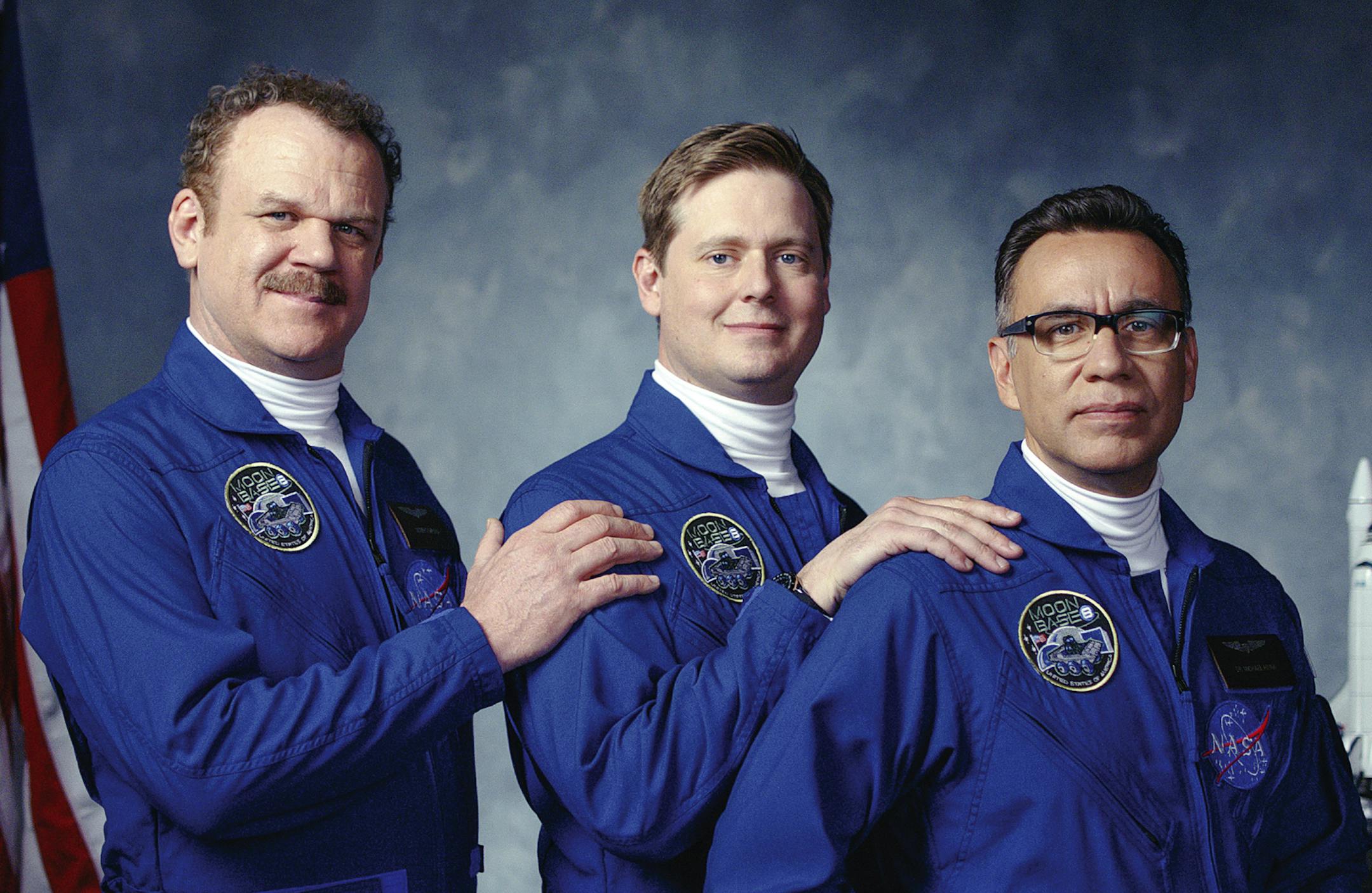FOR USE WITH FYI_TV CONTENT ONLY. (L-R): John C. Reilly as Cap, Tim Heidecker as Rook and Fred Armisen as Skip in MOONBASE 8 "Rats". Photo Credit: A24 Films/SHOWTIME.