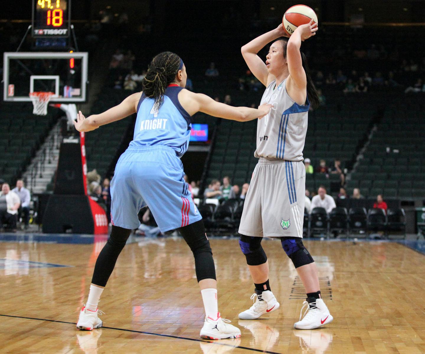 Minnesota Lynx forward Shao Ting (9) passes the ball in the first period. ] XAVIER WANG &#x2022; xavier.wang@startribune.com Game action from a WNBA Preseason basketball game between the Minnesota Lynx and the Atlanta Dream Friday May 5, 2017 at Xcel Energy Center in St. Paul.