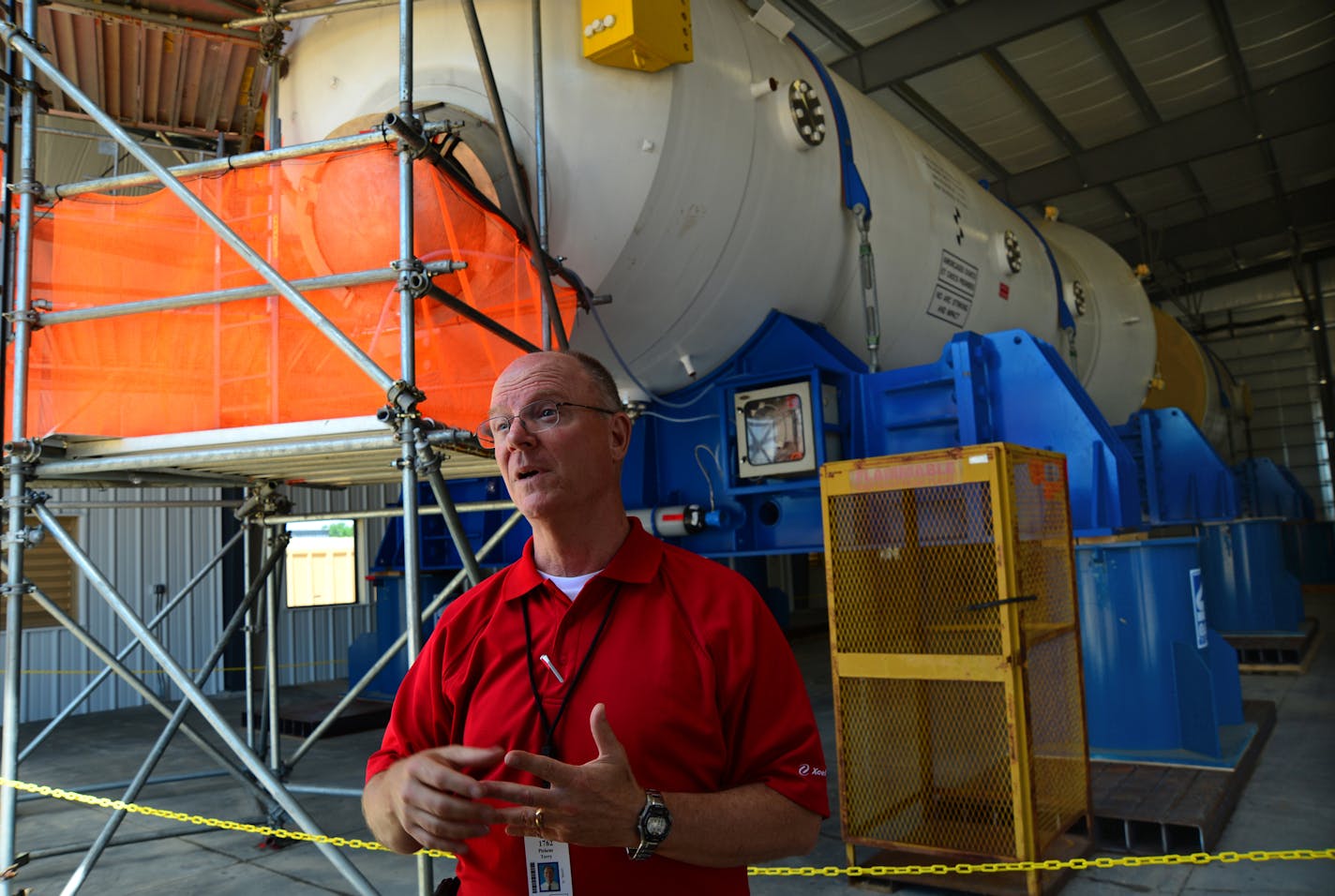 Terry Pickens of Excel energy talked about the conversion units in the shed where they are stored. The two oldest heat-conversion units in the U.S. nuclear power industry are about to be replaced at a cost of $285 million at Xcel Energy's Prairie Island reactors in Red Wing. The steam generators are key parts of pressurized-water reactors, converting hot, radioactive fluid from the reactor core into non-radioactive steam to drive trbines. The twin 330-ton replacement units, built in France, rely