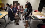 Minneapolis School�s superintendent Ed Graff took time to talk with students during his visit to visit Franklin Middle School.