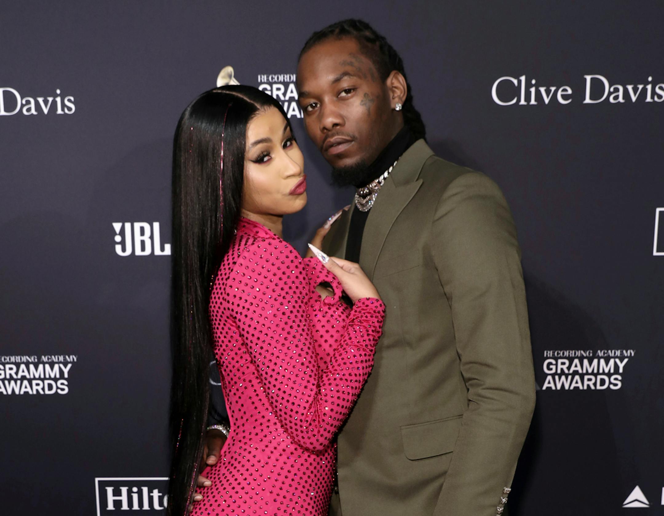 FILE - Cardi B, left, and Offset arrive at the Pre-Grammy Gala And Salute To Industry Icons in Beverly Hills, Calif. on Jan. 25, 2020. The couple announced they are expecting their second child together during a performance at the BET Awards on Sunday, June 27, 2021. (Photo by Mark Von Holden/Invision/AP, File)