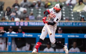 Kody Clemens lines a walkoff double in the Twins' victory Wednesday over the Guardians at Target Field.