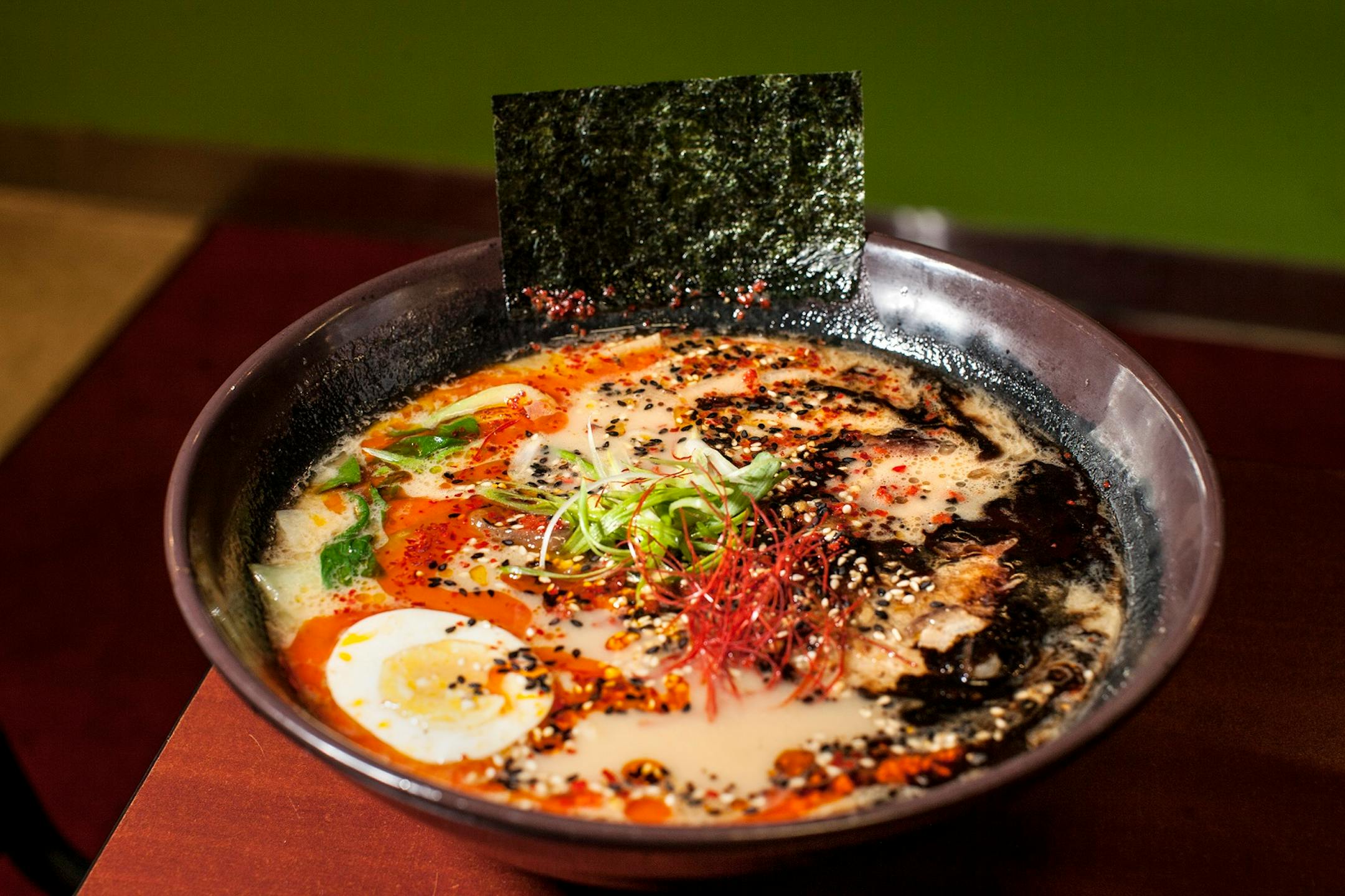 The Dramen is a combination of 3 ramens--Tonkotsu Black, Tantamen, and Tsukemen--at Unideli in United Noodles grocery store in Minneapolis. Photographed September 17, 2014. (Courtney Perry/Special to the Star Tribune)