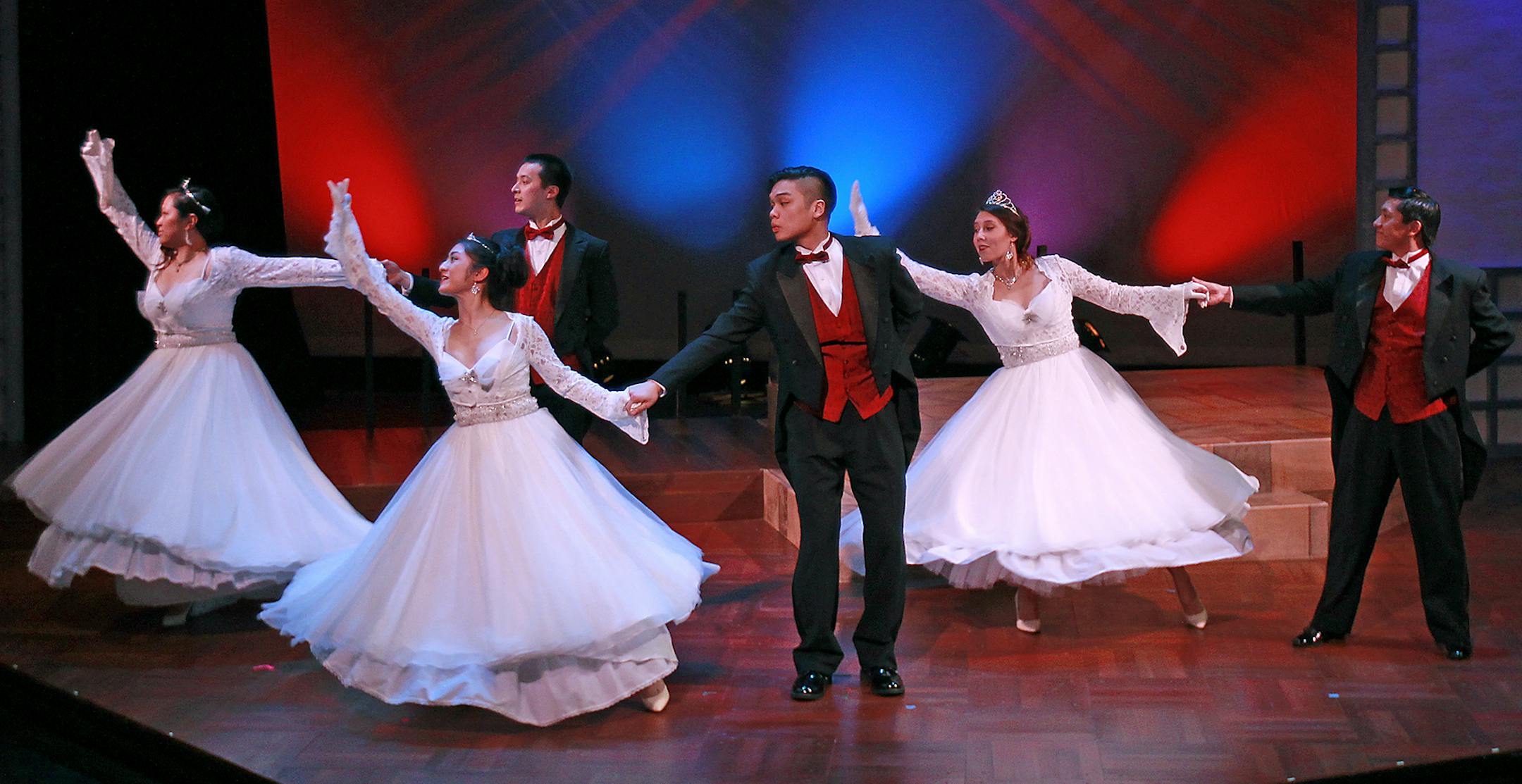 Actors from left, Joelle Fernandez, Alex Galick, Stephanie Bertumen, Jeric Basilio, Kylee Brinkmann and Maxwell Thao, danced the waltz during rehearsal for "Debutante's Ball" at the History Theatre, Sunday, March 15, 2015 in St. Paul, MN. ] (ELIZABETH FLORES/STAR TRIBUNE) ELIZABETH FLORES • eflores@startribune.com
