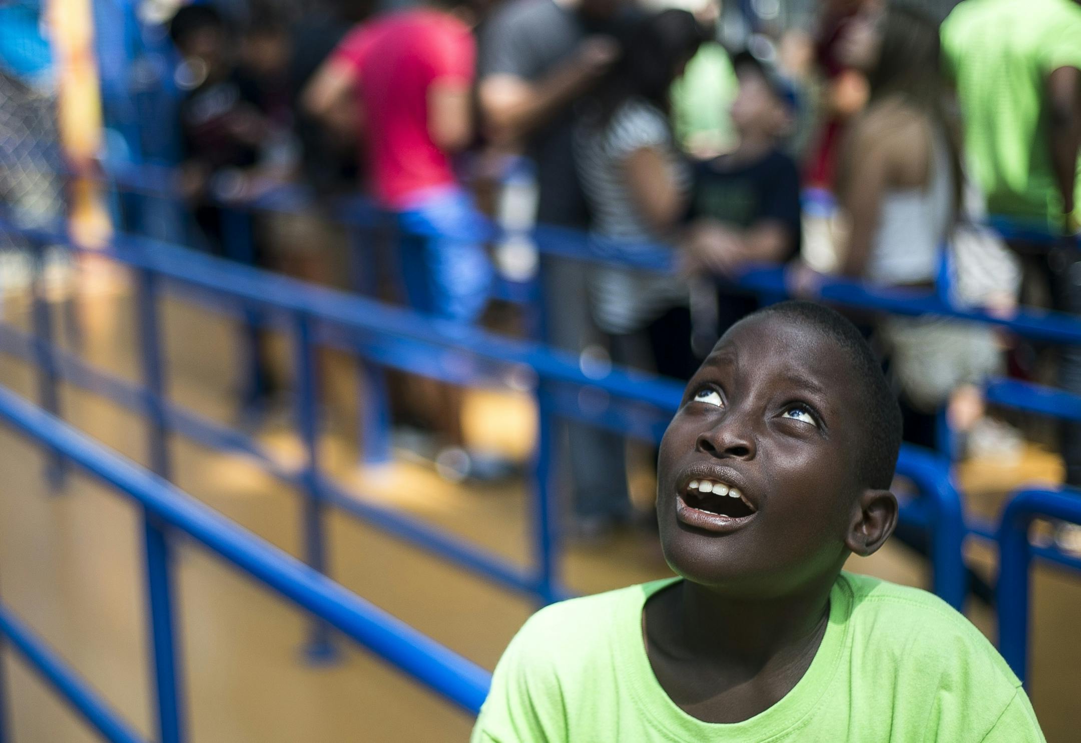 Abdoul Mamadou watches as the SpongeBob SquarePants Rock Bottom Plunge ride runs through he Nickelodeon Universe theme park at the Mall of America on Monday, August 1, 2016 in Bloomington, Minnesota.