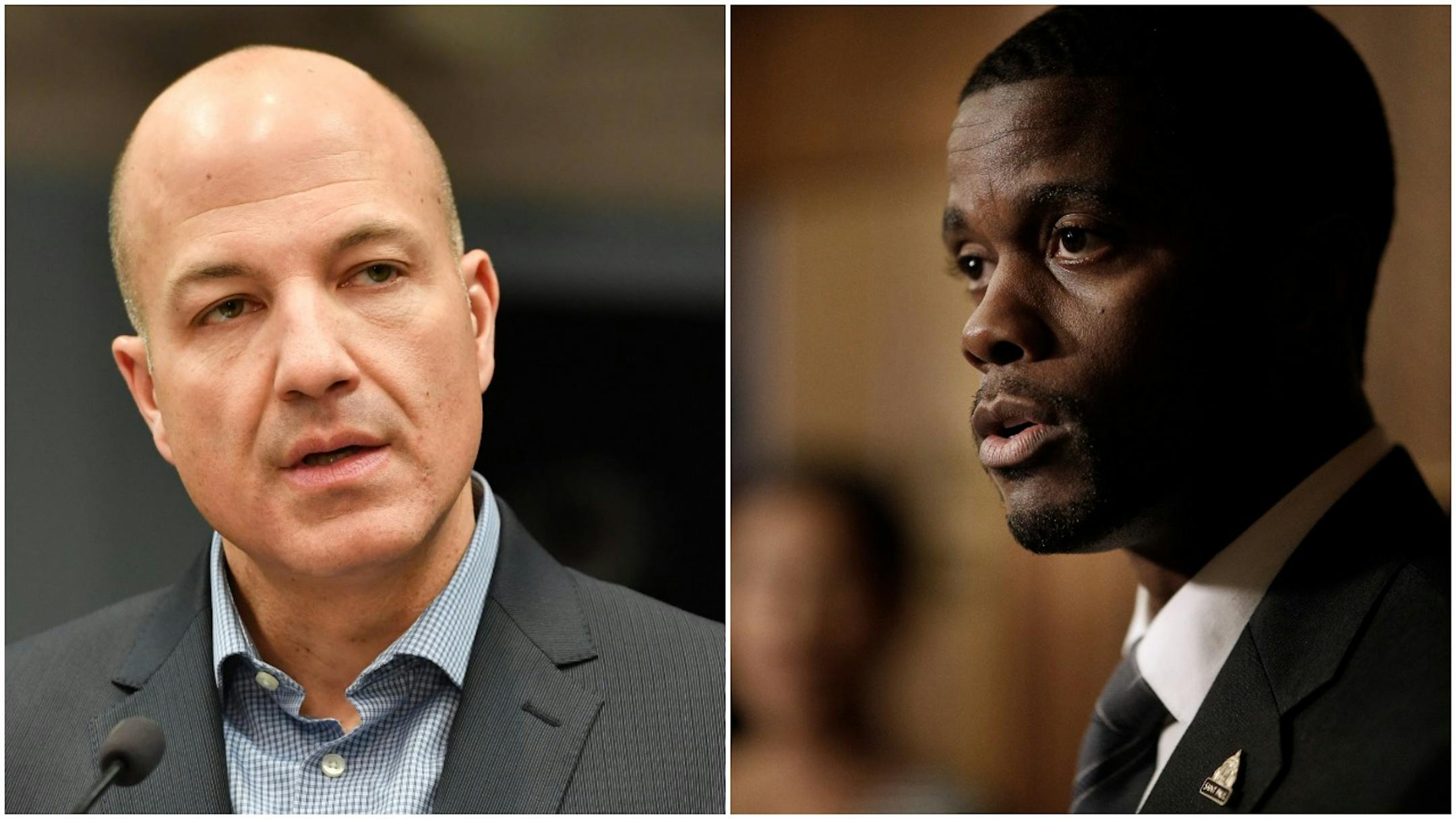 St. Paul Superintendent Joe Gothard, left, and St. Paul Mayor Melvin Carter
