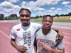 Devin Augustine, left, and Charles Godfred are both Big Ten champions heading to the NCAA track and field championships, which start Wednesday in Euge