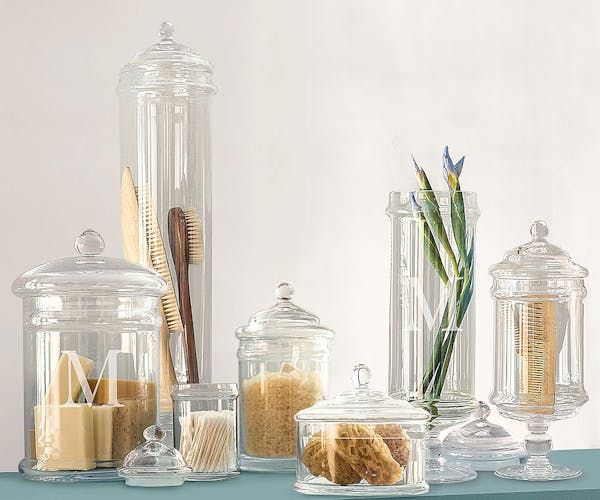 Pottery Barn&#xed;s Classic Glass Apothecary Jars, designed after the ones used for ages to store dried herbs, come in three sizes (small, large and x