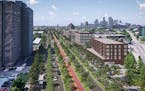 A rendering of what the Cedar-Riverside area might look like if Interstate 94 between the downtowns of Minneapolis and St. Paul were turned into a bou
