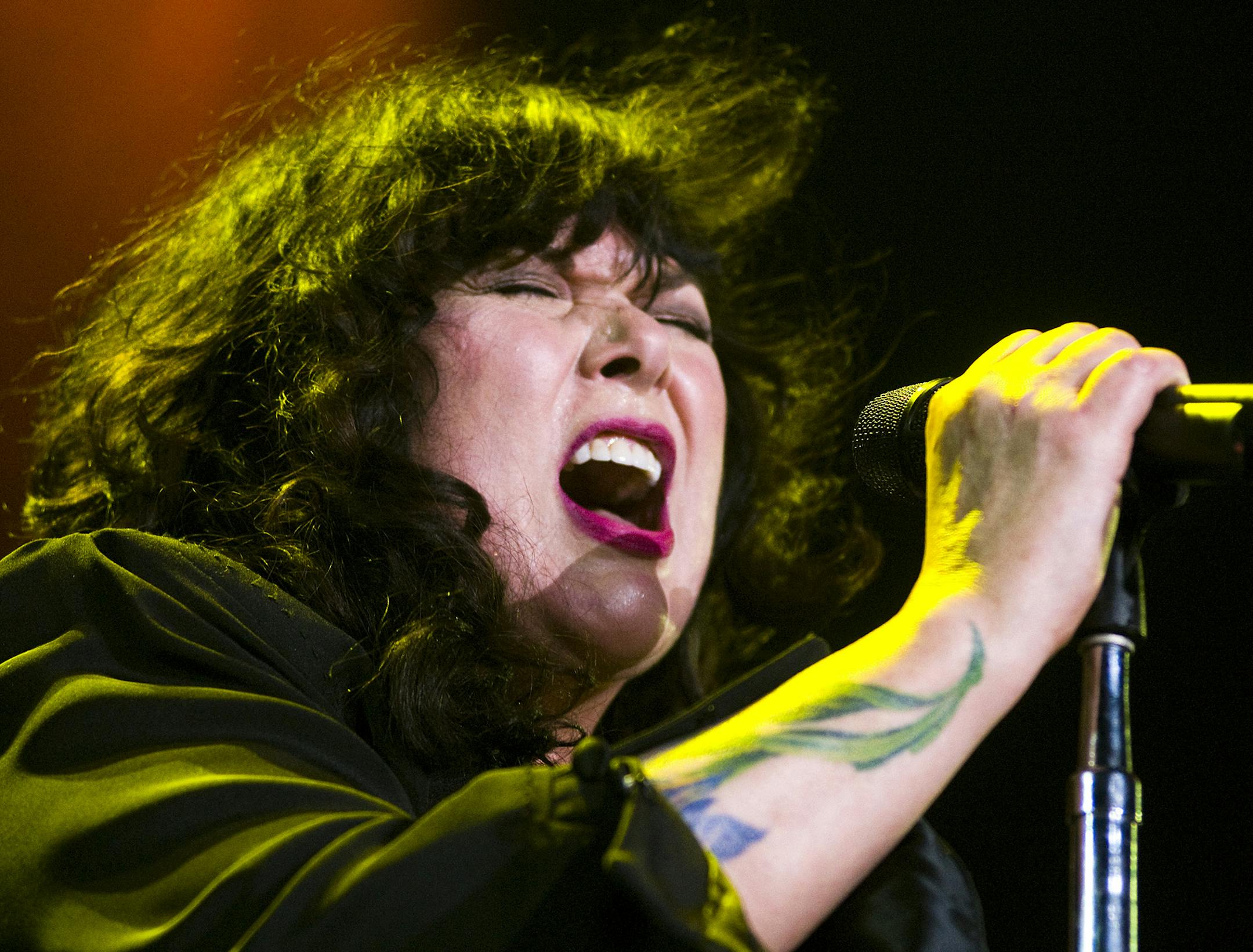 BRENDAN SULLIVANÊ¥ brendan.sullivan@startribune.com MINNEAPOLIS - July 18, 2010 - The Lilith Fair, all female music festival took place at the Target Center on Sunday. IN THIS PHOTO: ] Ann Wilson of the band Heart rock out with thousands of fans who attended the Lilith Fair, which is an all female music festival, that took place at the Target Center on Sunday.