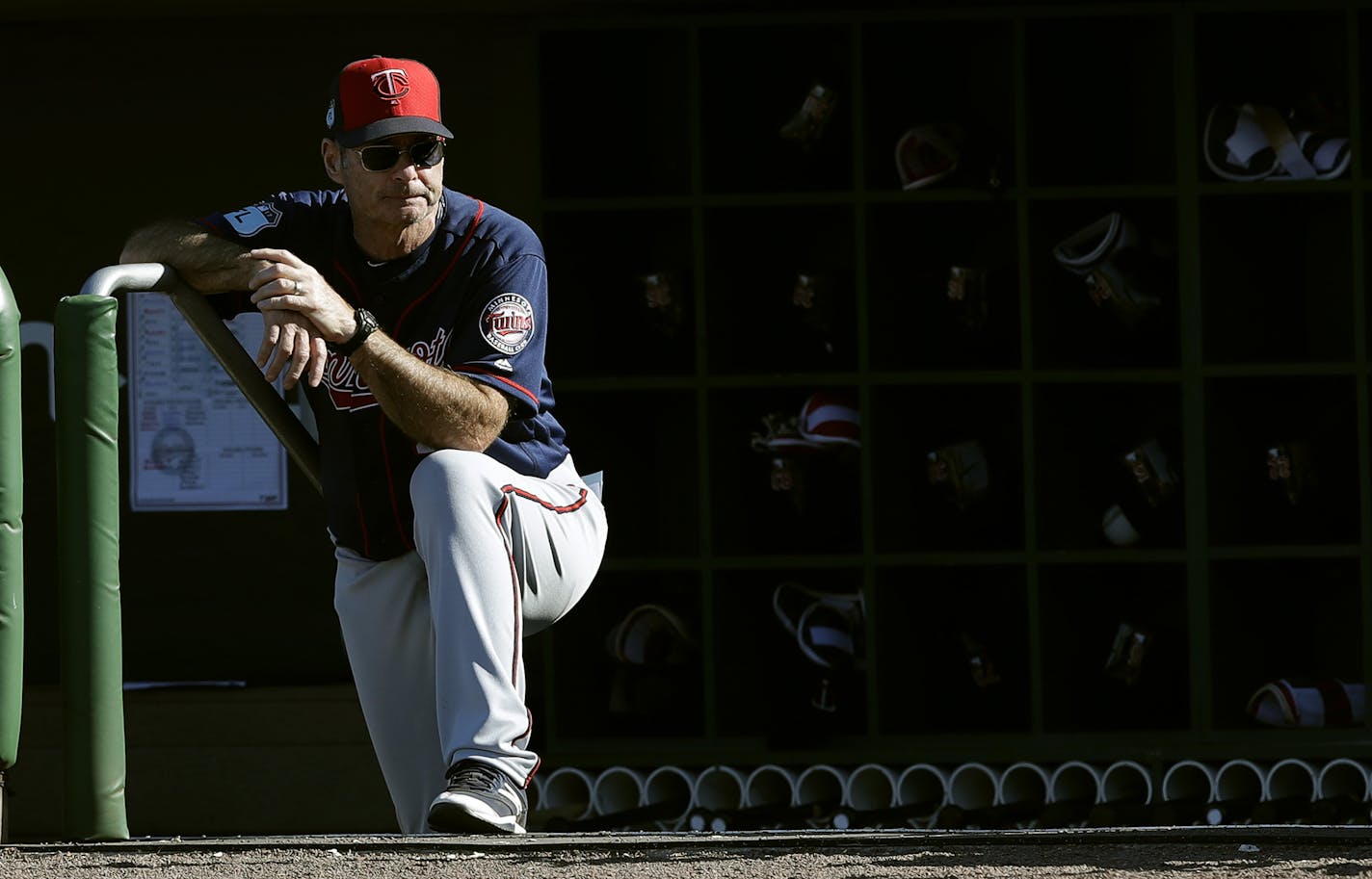 Minnesota Twins manager Paul Molitor during seventh inning of a spring training baseball game against the Philadelphia Phillies Friday, March 3, 2017, in Clearwater, Fla. (AP Photo/Chris O'Meara) ORG XMIT: FLCO