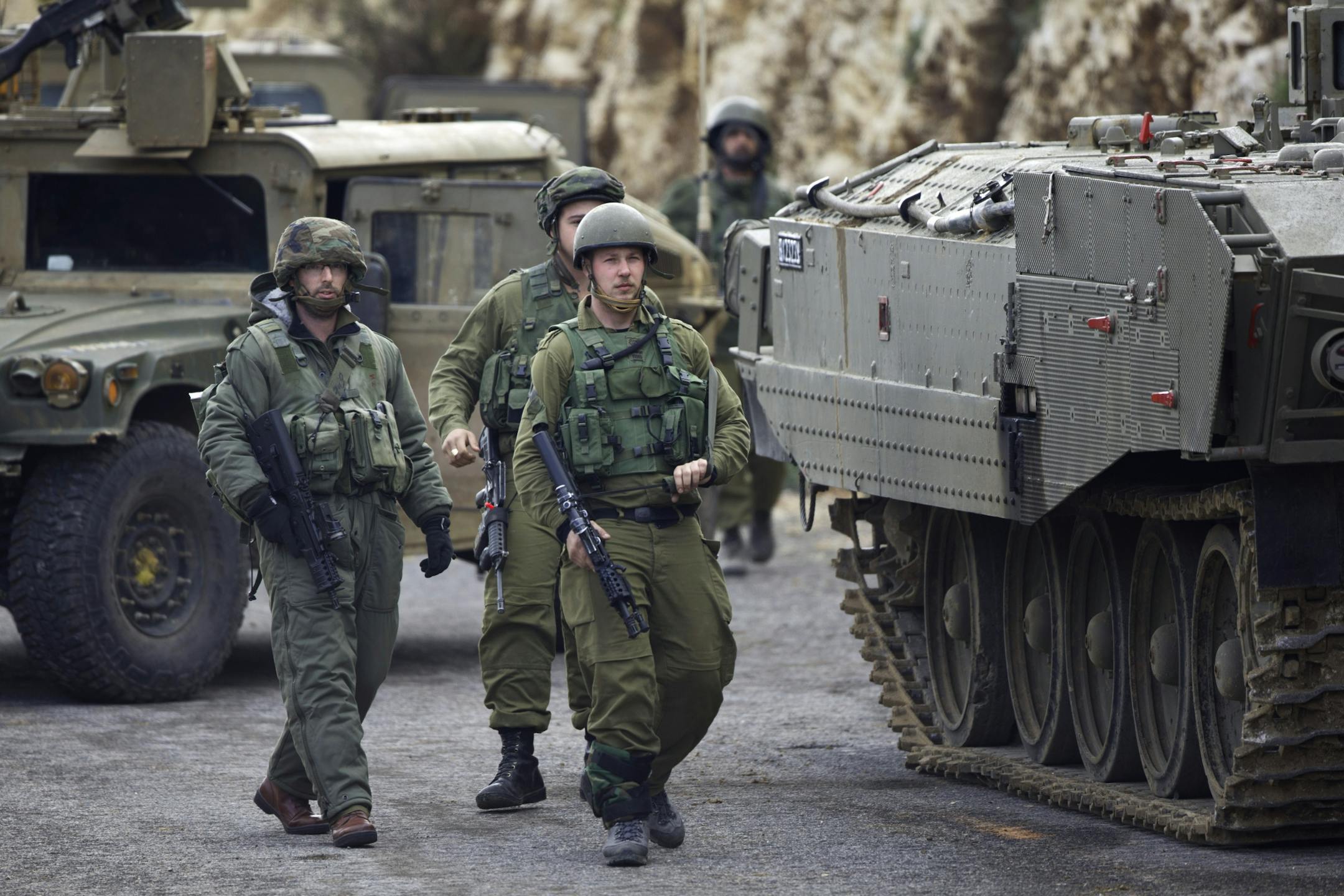 Israeli soldiers secure the Israel-Lebanon border, Wednesday, Jan. 28, 2015.