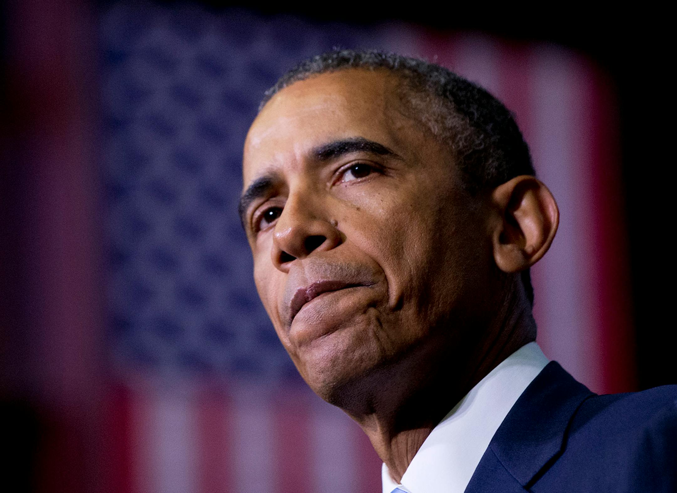 President Barack Obama speaks about the France newspaper attack, Friday, Jan. 9, 2015, at Pellissippi State Community College in Knoxville, Tenn. The president said he is hopeful that the immediate threat posed by terrorists in Paris has been now resolved. He says the situation remains fluid and that the French government continues to face the threat of terrorism. (AP Photo/Carolyn Kaster)