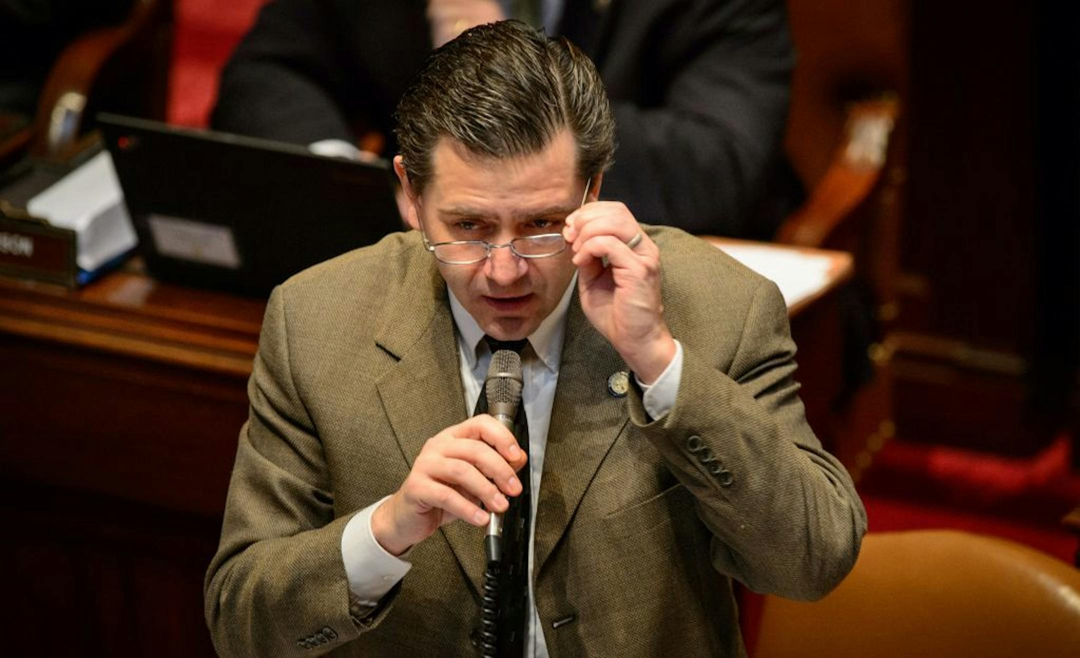 Sen. Sean Nienow, R-Cambridge, spoke against the anti-bullying bill on the Senate floor.