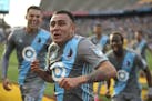 Minnesota United midfielder Miguel Ibarra (10) celebrated his second half goal against the Rapids Sunday afternoon.