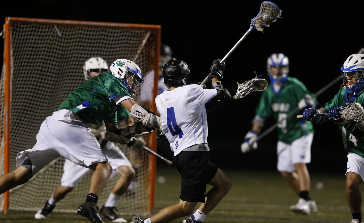 At the section 3 final boys lacrosse game between Eastview and Eagan, Ryan McNamara(4) scores his 12th and game-winning goal against Eagan. Eastview won 19-18.] richard tsong-taatarii@startribune.com