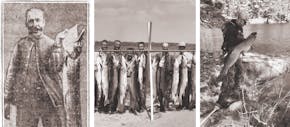 From left, John V. Schanken and his monster in 1929; the Leech Lake muskie haul in 1955; and Jake Skarloken and his likely record northern in May.
