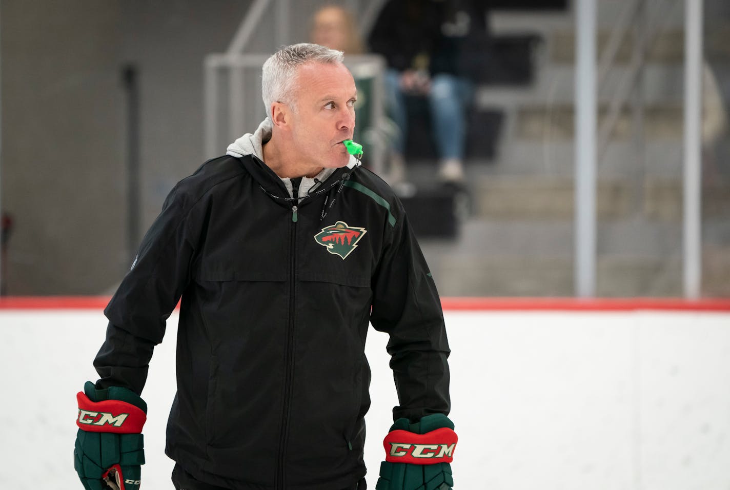 The Wild's interim coach Dean Evason lead practice at Tria Rink in St. Paul