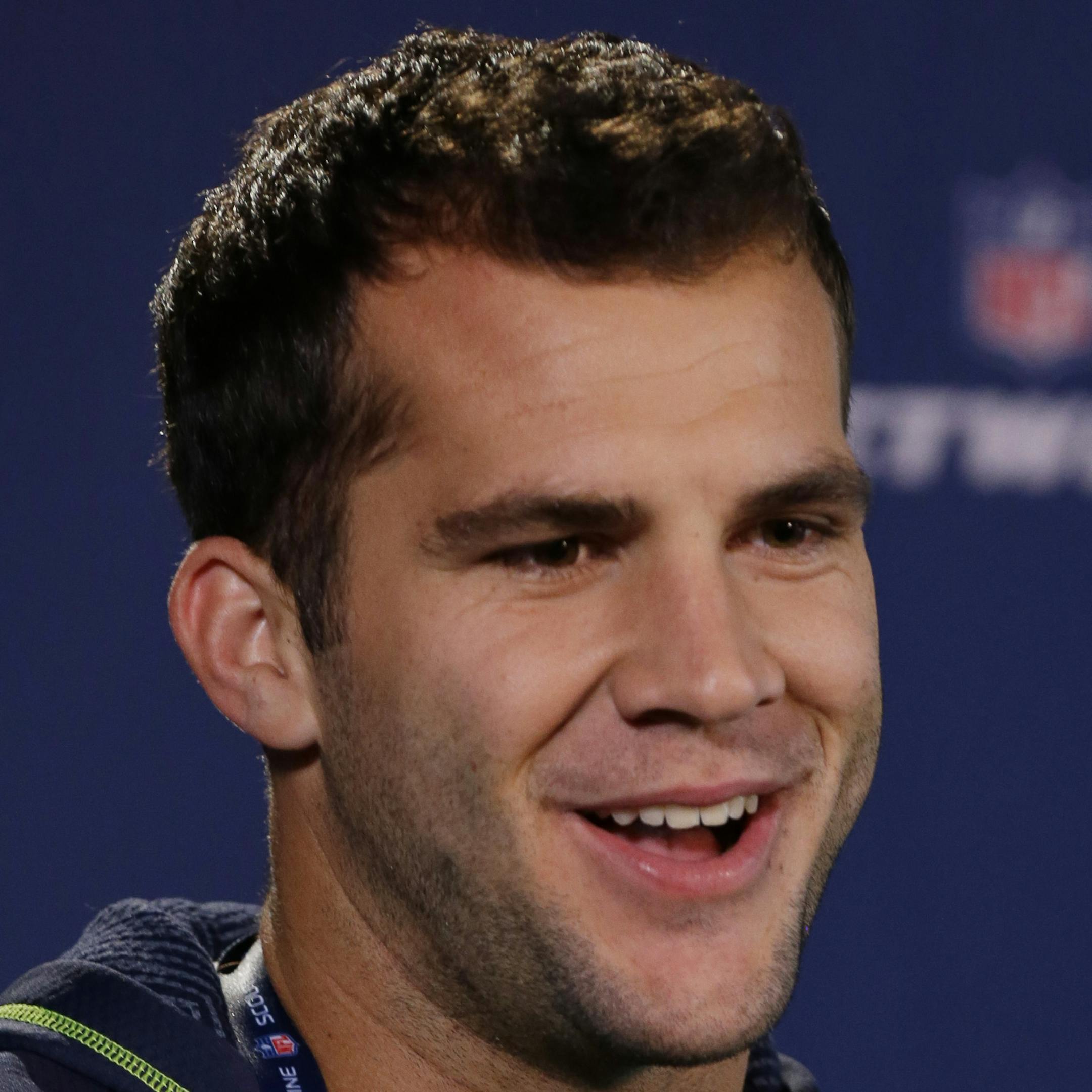 Central Florida quarterback Blake Bortles answers a question during a news conference at the NFL football scouting combine in Indianapolis, Friday, Feb. 21, 2014. (AP Photo/Michael Conroy)
