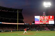 Los Angeles Angels starting pitcher Tyler Skaggs throws to the Oakland Athletics during a baseball game Saturday, June 29, 2019, in Anaheim, Calif. (A