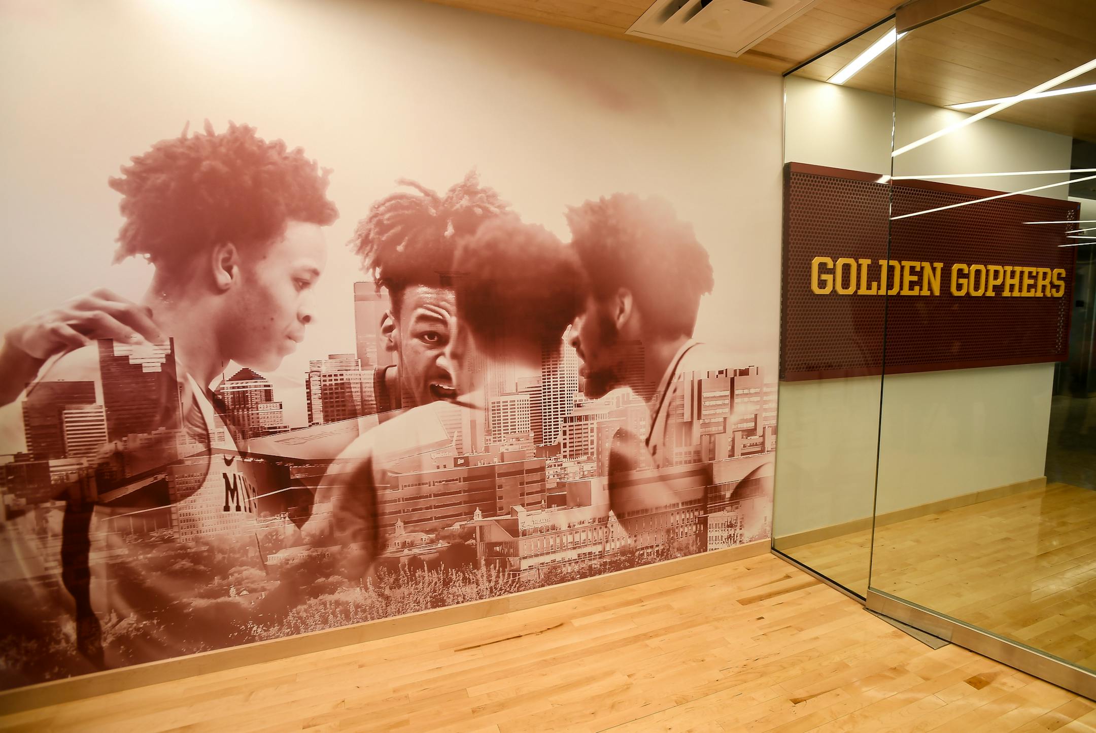 The entrance of the new Gophers Basketball Development Center Tuesday morning. ] AARON LAVINSKY ï aaron.lavinsky@startribune.com University of Minnesota basketball head coach Richard Pitino spoke to the media at the new Basketball Development Center of the university's still-under construction athlete village on Tuesday, Jan. 9, 2018 in Minneapolis, Minn.