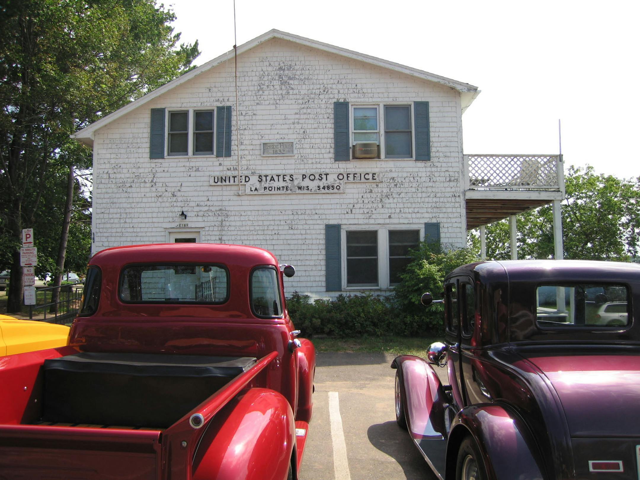 The post office at La Pointe sits near the water on the ferry dock. La Pointe, Madeline Island, Wisconsin.