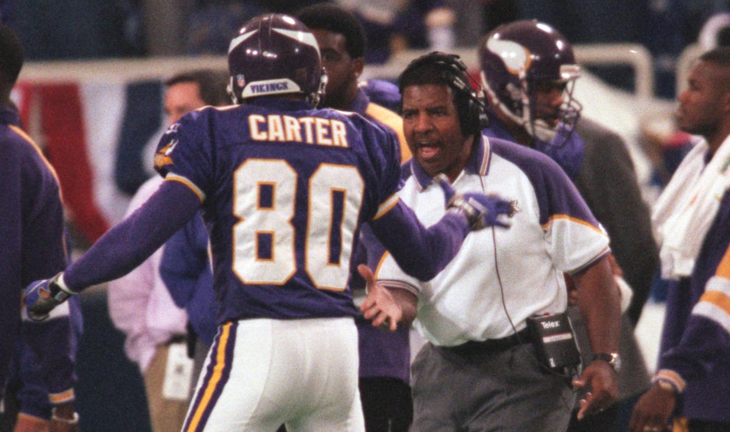 Dennis Green and Cris Carter in the 1990s.