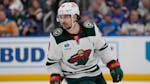 Minnesota Wild's Mats Zuccarello in action during the second period of an NHL hockey game against the St. Louis Blues Saturday, Dec. 31, 2022, in St. 