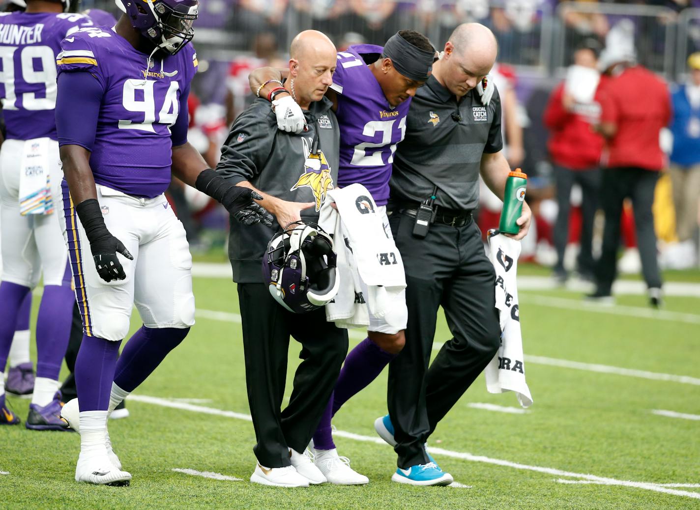 Vikings cornerback Mike Hughes was injured during the second half against the Arizona Cardinals on Oct. 14 and missed the rest of the season.