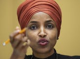 FILE - in this Sept. 24, 2019 file photo, Rep. Ilhan Omar, D-Minn., speaks on Capitol Hill in Washington. Rep. Omar has filed for divorce from her hus