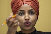 FILE - in this Sept. 24, 2019 file photo, Rep. Ilhan Omar, D-Minn., speaks on Capitol Hill in Washington. Rep. Omar has filed for divorce from her hus