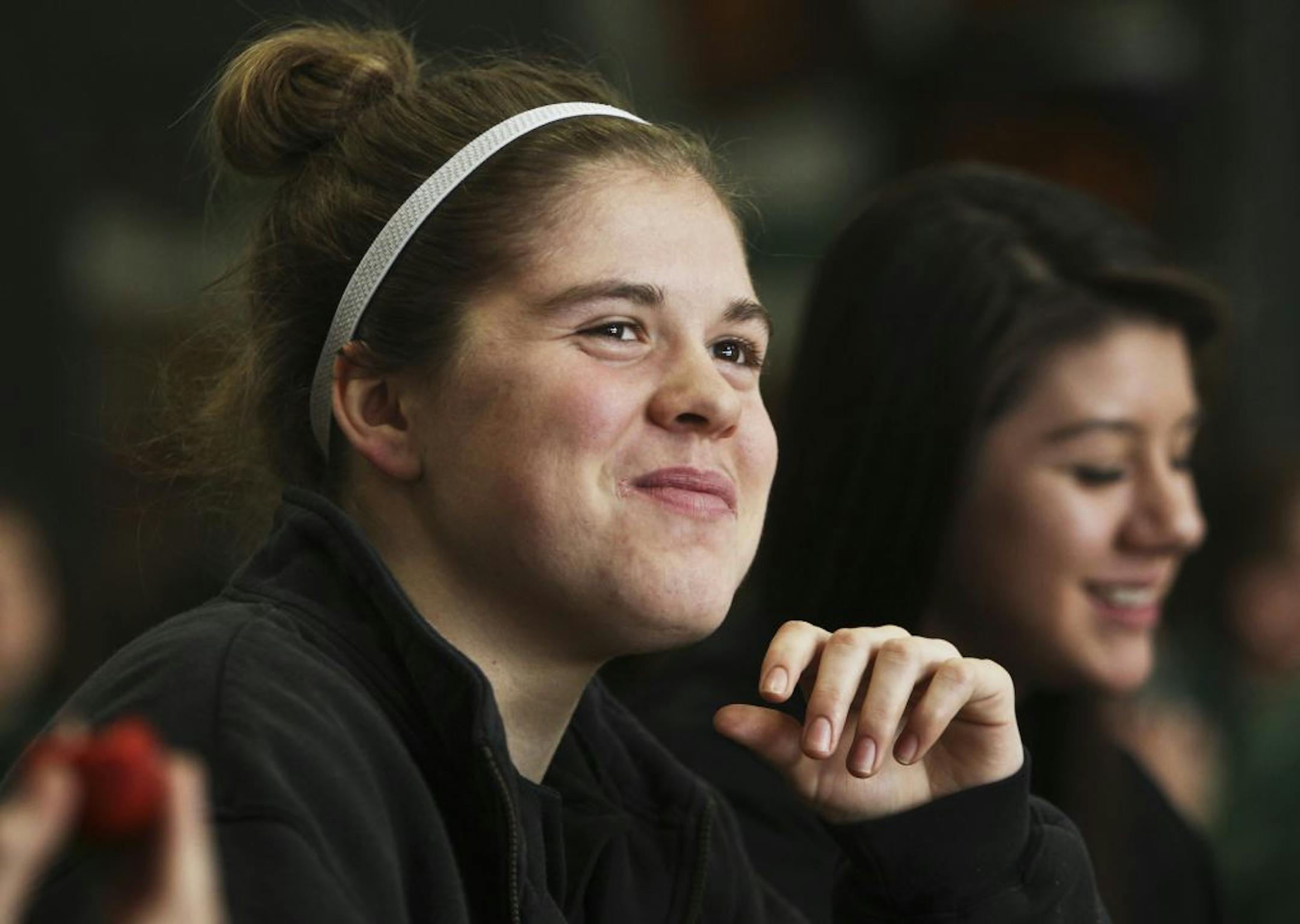 Hill-Murray senior forward Hannah Brandt (left, with teammate Tory Heller) was the only high school player invited to train with the women's Olympic team in December.