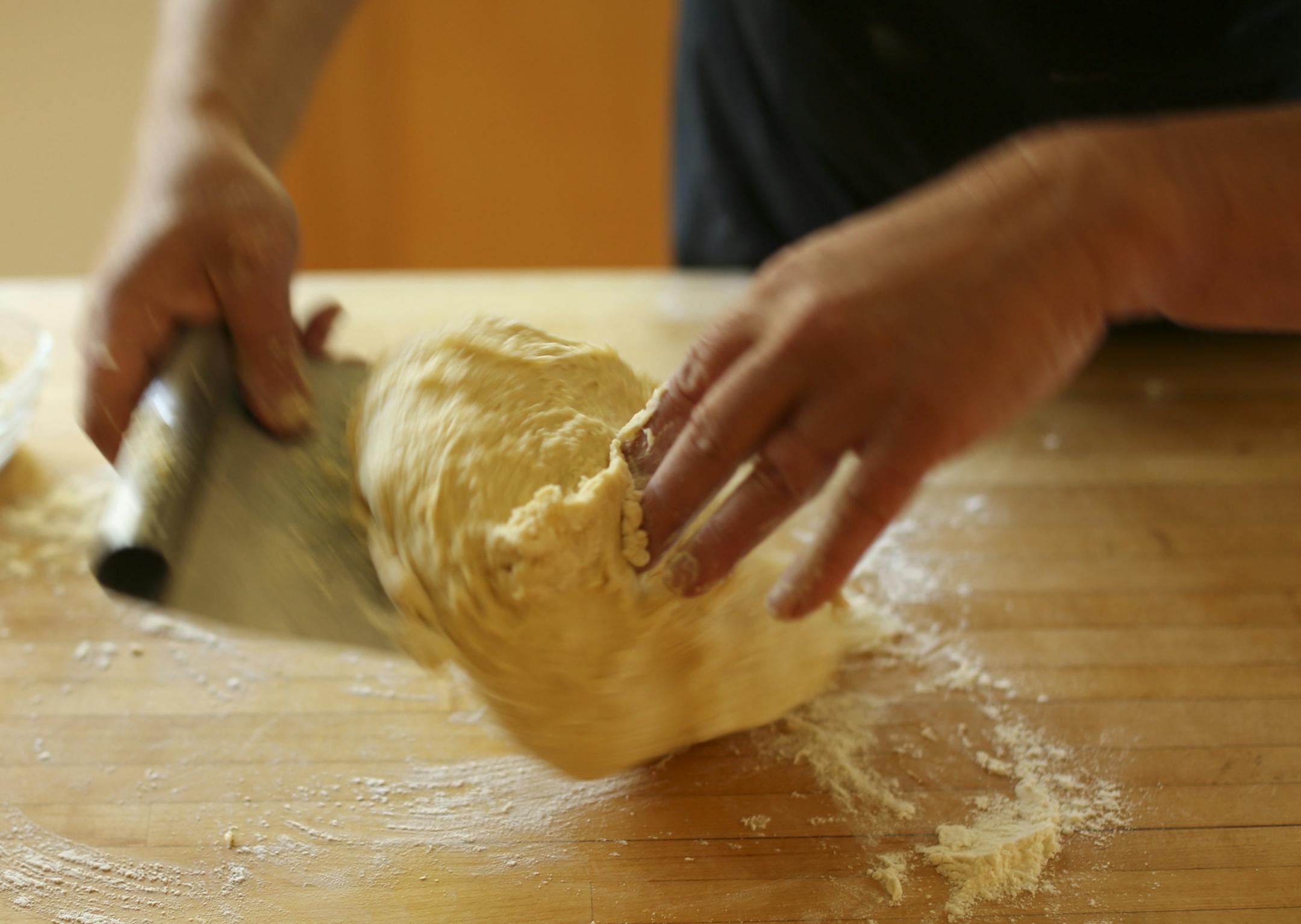 Baking Central takes on krofi, the light and lemony fried pastry from Slovenia. Krofi preparation in Kim Ode's Edina kitchen on Thursday afternoon, October 10, 2013. A bench knife is used to knead the dough on the countertop. ] JEFF WHEELER ‚Ä¢ jeff.wheeler@startribune.com