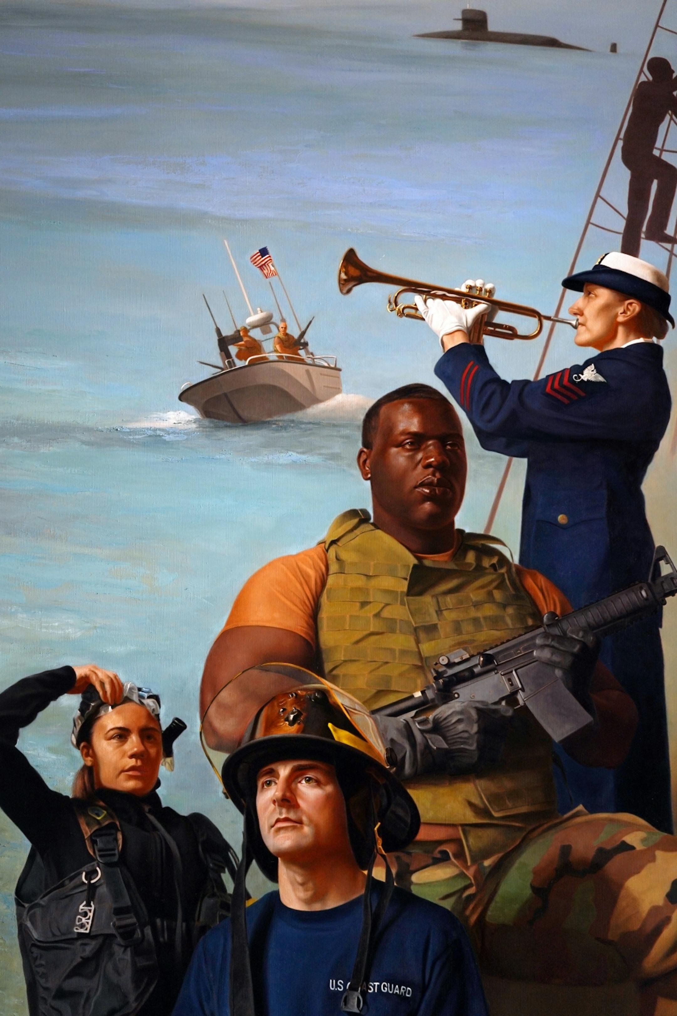 A detail from the U.S. Coast Guard mural contained several actual military members who posed for artist Charles Gilbert Kapsner.