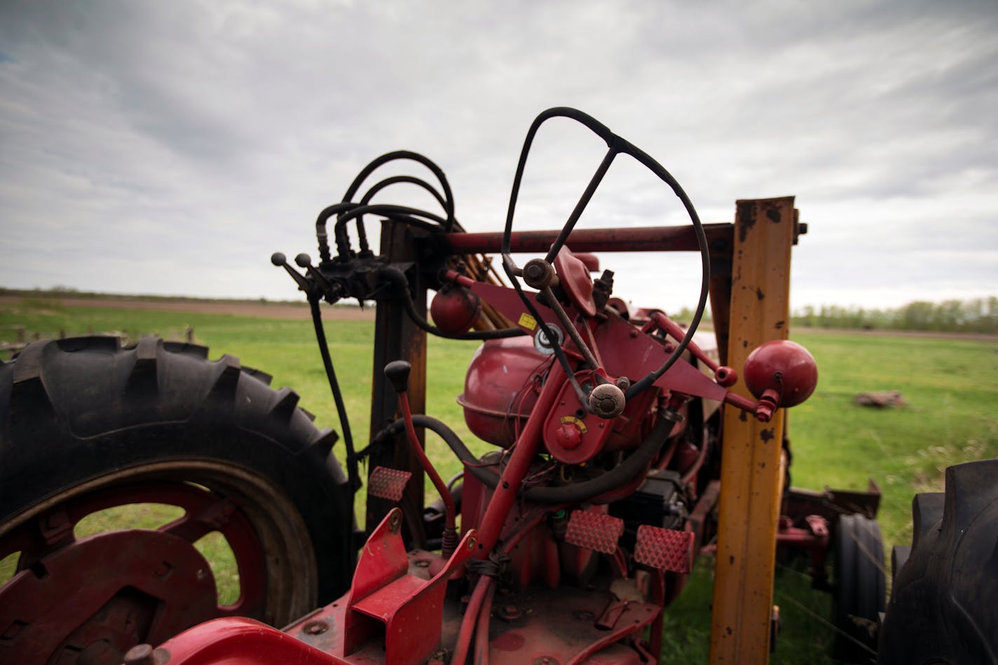 The 1955 International Harvester that rolled over as 61-year-old Brad Braun was moving a bale of hay on May 5, 2015, in Clear Lake, Minn.