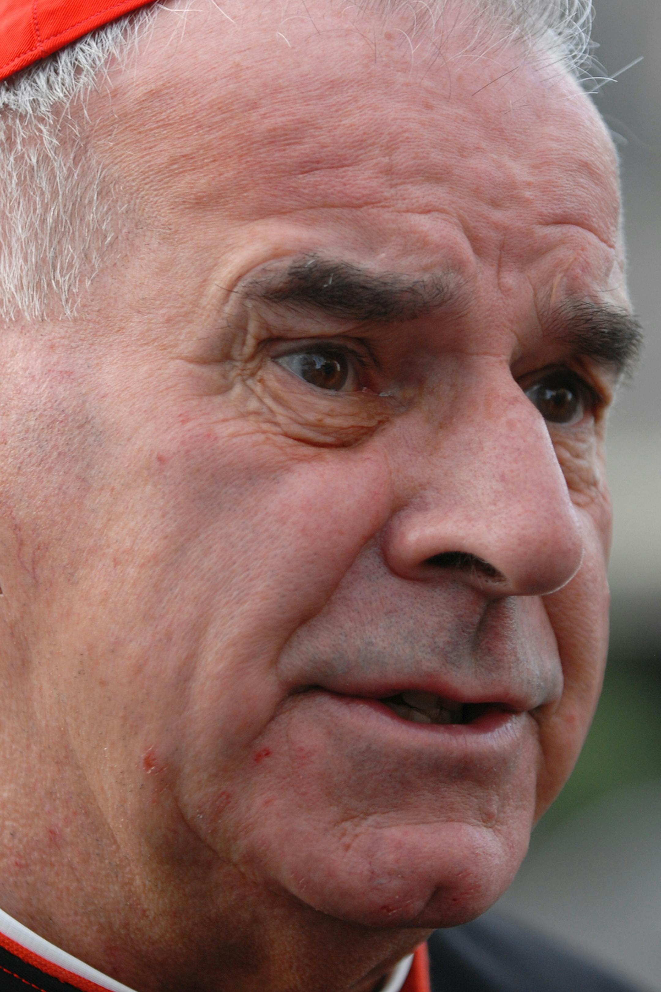 FILE - A Thursday Sept. 16, 2010 photo from files showing Cardinal Keith Patrick O'Brien speaking to the media in Edinburgh, Scotland. Cardinal O'Brien resigned Monday Feb 25, 2013 due to allegations of misconduct. (AP Photo/Scott Campbell, File)