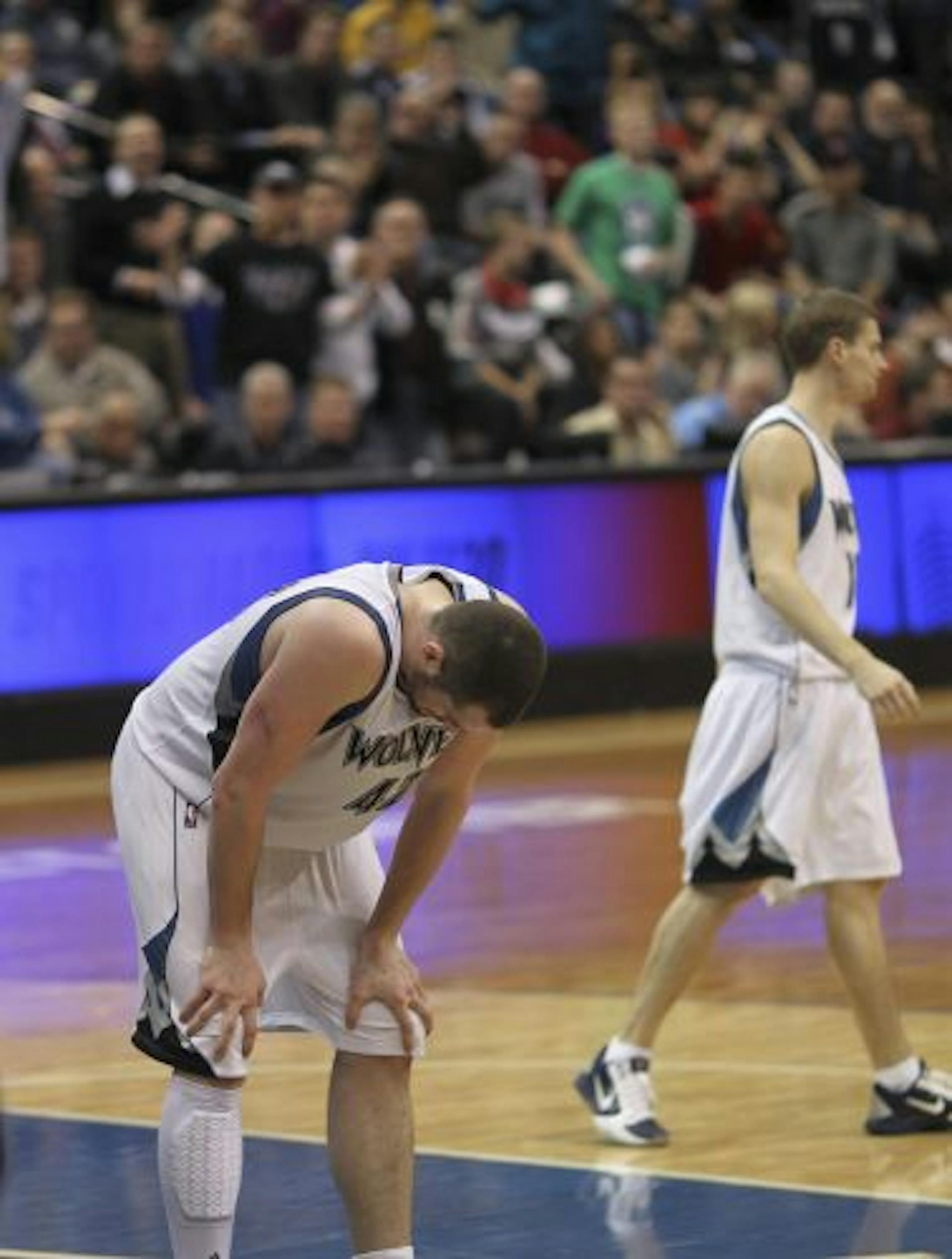 Kevin Love hung his head after he was called for an offensive foul with 95 seconds left in overtime Wednesday night in a 108-105 loss to Charlotte.