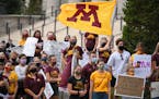 Sept: 16: Gophers student athletes rallied outside Morrill Hall to protest against plans to cut four men's sports from the school's athletic program.