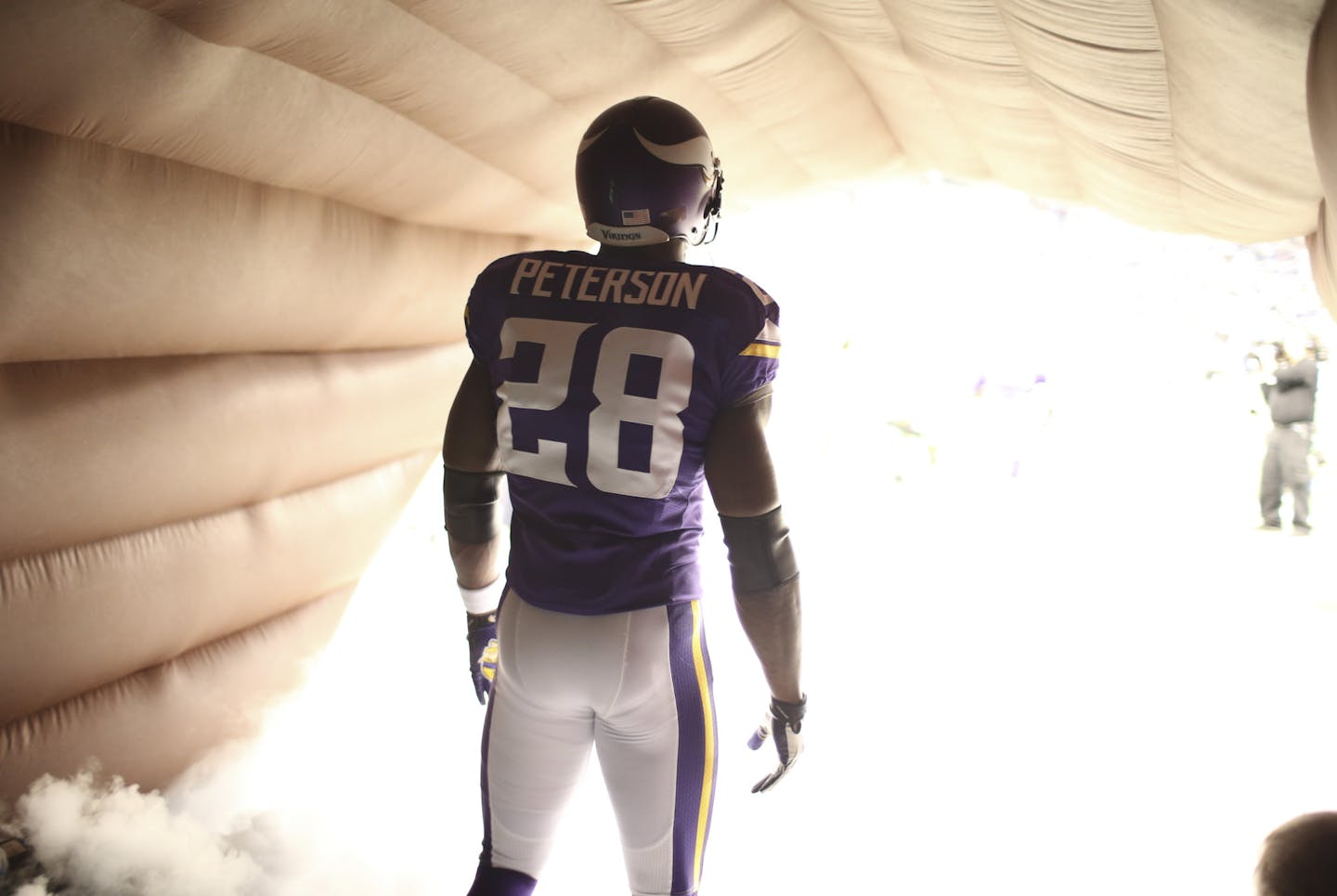 The Minnesota Vikings eeked out a 23-20 overtime win over the Chicago Bears in an NFL football game Sunday afternoon, December 1, 2013 and Mall of America Field in Minneapolis. Minnesota Vikings running back Adrian Peterson (28) waited in the tunnel before being introduced before Sunday's game. ] JEFF WHEELER &#x201a;&#xc4;&#xa2; jeff.wheeler@startribune.com ORG XMIT: MIN1312011800522544